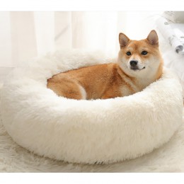 Długi pluszowy pies łóżko zimowe ciepłe okrągłe łóżka do spania jednolity kolor Super miękkie psy domowe mata dla kota poduszka 