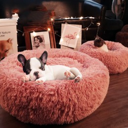Super miękkie łóżko dla zwierząt hodowla pies okrągły kot zimowy ciepły śpiwór długi pluszowy szczeniak poduszka mata psia buda 