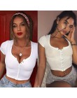 2019 moda Sexy kobiety Crop Top z krótkim rękawem przycisk kamizelka Halter na co dzień biały Tank Tops bluzka krótka koszula