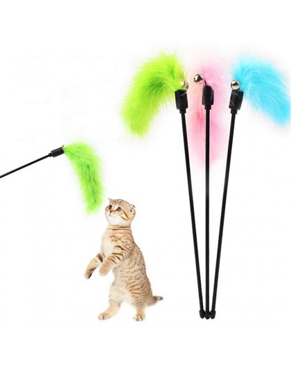 1PC Cat Stick interaktywna zabawka z piórkiem kot losowy kolor turcja zabawka z piórkiem Tease koty Stick artykuły dla zwierząt 