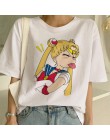 Sailor Moon lato nowe mody T koszula kobiety Harajuku z krótkim rękawem zabawy Ulzzang koszulka słodkie koszulka dla kota Cartoo