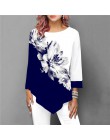 S-5XL T koszula kobiety Plus rozmiar trzy czwarte panie koszulki kwiatowy Print luźne Casual topy kobiet nieregularne jesienne u