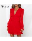 DICLOUD Sexy V Neck wzburzyć mini impreza suknie czarny czerwony kobiety szyfonowa sukienka z długim rękawem 2020 wiosna eleganc