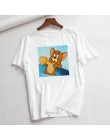 Kot Tom Mouse Jerry nowy Ulzzang S-XXL luźny dorywczo z krótkim rękawem śliczne kobiece nadruk kreskówkowy lato topy koszulki ko