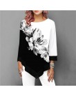 S-5XL T koszula kobiety Plus rozmiar trzy czwarte panie koszulki kwiatowy Print luźne Casual topy kobiet nieregularne jesienne u