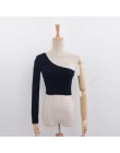 Off Shoulder Sexy kobiet Crop Top z dzianiny kobiety białe czarne bluzki Streetwear elastyczne szorty T shirt Knitting przycięte