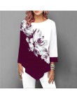 S-5XL T koszula kobiety Plus rozmiar trzy czwarte panie koszulki kwiatowy Print luźne Casual topy kobiet nieregularne jesienne u