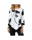 S-5XL T koszula kobiety Plus rozmiar trzy czwarte panie koszulki kwiatowy Print luźne Casual topy kobiet nieregularne jesienne u