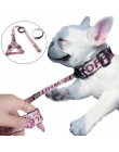 Moda Lettered obroża dla psa zestaw smycz i uprząż 1.5cm trwała lina nylonowa prowadzi buldog francuski Puppy Walking zaopatrzen