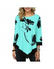 S-5XL T koszula kobiety Plus rozmiar trzy czwarte panie koszulki kwiatowy Print luźne Casual topy kobiet nieregularne jesienne u