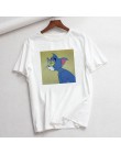 Kot Tom Mouse Jerry nowy Ulzzang S-XXL luźny dorywczo z krótkim rękawem śliczne kobiece nadruk kreskówkowy lato topy koszulki ko