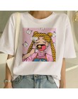 Sailor Moon lato nowe mody T koszula kobiety Harajuku z krótkim rękawem zabawy Ulzzang koszulka słodkie koszulka dla kota Cartoo