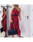 BerryGo seksowny spaghetti pasek letnia sukienka damska linia gorąca różowa kobieca sukienka plisowana midi Casual biurowa, dams