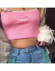 Hugcitar litery hafty paski spaghetti patchwork sexy krótkie bluzki 2018 lato kobiety moda camis