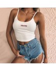 Sexy kobiety krótki top 2018 lato miód wyszywane litery pasek podkoszulki przycięte Feminino panie elastyczna koszula kamizelka 