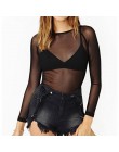Hot New 2018 wiosna lato kobiet z długim rękawem seksowna czarna siateczka Top t-shirty przezroczysty klub punkowy Streetwear Te