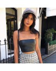 Dorywczo PU skóra Soild Camisole Femme głęboki dekolt panie crop top w stylu streetwear Chic pierścień pasy Bodycon czarny Skinn