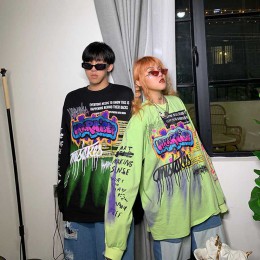 NiceMix 2020 moda w koreańskim stylu moda uliczna panie jesień punkowe topy Tees kobiety drukowane z długim rękawem t-shirty Cas