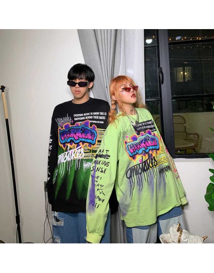 NiceMix 2020 moda w koreańskim stylu moda uliczna panie jesień punkowe topy Tees kobiety drukowane z długim rękawem t-shirty Cas