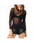 Hot New 2018 wiosna lato kobiet z długim rękawem seksowna czarna siateczka Top t-shirty przezroczysty klub punkowy Streetwear Te