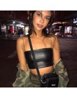 Dorywczo PU skóra Soild Camisole Femme głęboki dekolt panie crop top w stylu streetwear Chic pierścień pasy Bodycon czarny Skinn