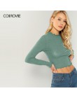 COLROVIE solidna sałata wykończenia jednolita seksowna dzianinowy crop top dla kobiet zwykła koszula 2019 wiosna koreański, z dł