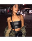 Dorywczo PU skóra Soild Camisole Femme głęboki dekolt panie crop top w stylu streetwear Chic pierścień pasy Bodycon czarny Skinn