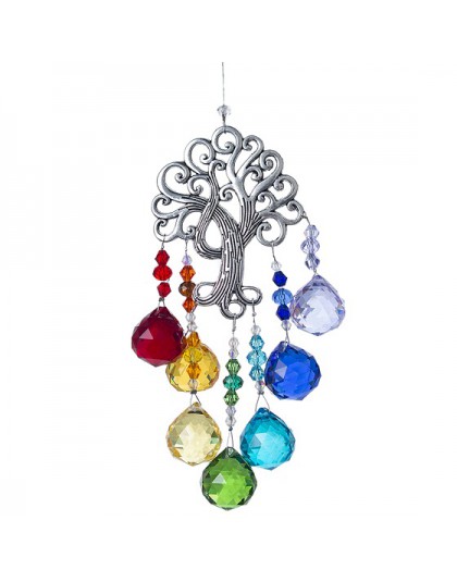 H & D Crystal Suncatcher czakra kolory kulki pryzmat drzewo życia okno do zawieszenia Rainbow Sun Catcher Christmas Home Decor
