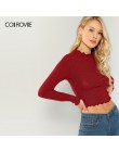 COLROVIE solidna sałata wykończenia jednolita seksowna dzianinowy crop top dla kobiet zwykła koszula 2019 wiosna koreański, z dł