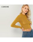 COLROVIE solidna sałata wykończenia jednolita seksowna dzianinowy crop top dla kobiet zwykła koszula 2019 wiosna koreański, z dł