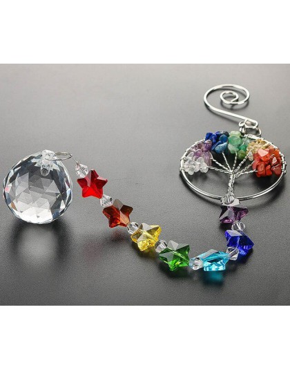 H & D drzewo życia kryształowy pryzmat Ball Suncatcher twórca tęczy żyrandol Decor Chakra okno ogród wiszący wisiorek ornament