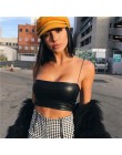 Dorywczo PU skóra Soild Camisole Femme głęboki dekolt panie crop top w stylu streetwear Chic pierścień pasy Bodycon czarny Skinn
