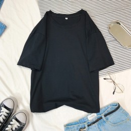 Koszulka Harajuku 4 jednokolorowe podstawowe t-shirty damskie Casual O-neck przyjaciele letni top koreański hipsterskie w stylu 