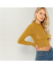 COLROVIE solidna sałata wykończenia jednolita seksowna dzianinowy crop top dla kobiet zwykła koszula 2019 wiosna koreański, z dł