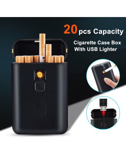 20 sztuk pojemność papierośnica z zapalniczka elektroniczna na usb Cigar Holder zapalniczki dla zwykłych papierosów gadżety dla 