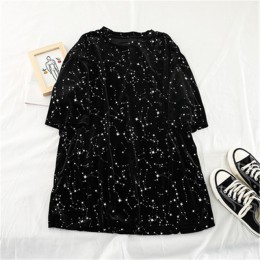 Luźna aksamitna pozłacana koszulka z krótkim rękawem Vintage gwiazdy wydrukowane Retro Streetwear Casual Plus rozmiar Harajuku k