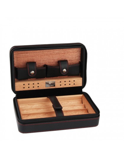 Cohiba cygaro Humidor Case przenośny z drewna cedrowego skóra podróży Humidor nawilżacz zestaw pudełko (bez zapalniczki)