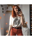 Weirdgirl damska koszulka codzienna khaki list słońce nadruk z księżycem luźna o-neck pół rękawa elastyczna rozciągnięta lato do