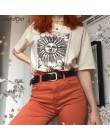 Weirdgirl damska koszulka codzienna khaki list słońce nadruk z księżycem luźna o-neck pół rękawa elastyczna rozciągnięta lato do