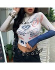 Weirdgirl z pełnym rękawem z golfem tshirt kobiety krótkie topy moda jesień nowy drukuj hip-hop swetry skinny casual femme topy