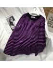 Neploe Stripe t-shirty damskie średniej długości przyczynowy TShirt cienki top z okrągłym dekoltem w koreańskim stylu moda ulicz