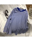 Neploe Stripe t-shirty damskie średniej długości przyczynowy TShirt cienki top z okrągłym dekoltem w koreańskim stylu moda ulicz