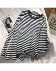 Neploe Stripe t-shirty damskie średniej długości przyczynowy TShirt cienki top z okrągłym dekoltem w koreańskim stylu moda ulicz