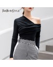 TWOTWINSTYLE Sexy Off Shoulder asymetryczne damskie t-shirty topy kobieta Slim z długim rękawem moda czarna koszulka jesień 2019