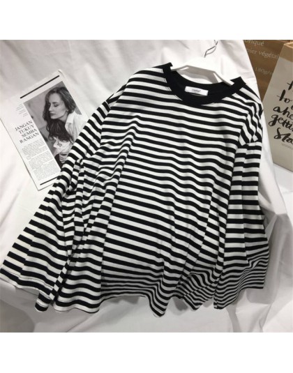Neploe Stripe t-shirty damskie średniej długości przyczynowy TShirt cienki top z okrągłym dekoltem w koreańskim stylu moda ulicz