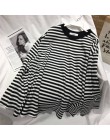 Neploe Stripe t-shirty damskie średniej długości przyczynowy TShirt cienki top z okrągłym dekoltem w koreańskim stylu moda ulicz