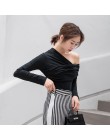 TWOTWINSTYLE Sexy Off Shoulder asymetryczne damskie t-shirty topy kobieta Slim z długim rękawem moda czarna koszulka jesień 2019