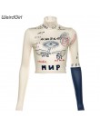 Weirdgirl z pełnym rękawem z golfem tshirt kobiety krótkie topy moda jesień nowy drukuj hip-hop swetry skinny casual femme topy