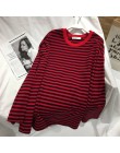 Neploe Stripe t-shirty damskie średniej długości przyczynowy TShirt cienki top z okrągłym dekoltem w koreańskim stylu moda ulicz