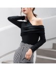 TWOTWINSTYLE Sexy Off Shoulder asymetryczne damskie t-shirty topy kobieta Slim z długim rękawem moda czarna koszulka jesień 2019